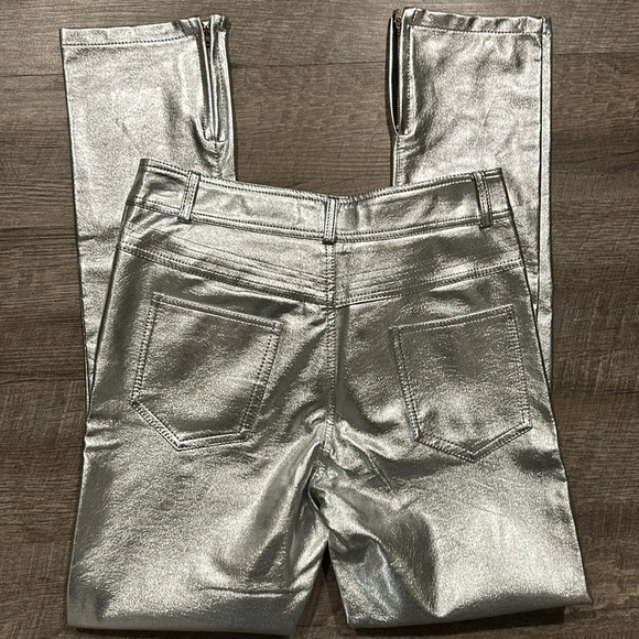 Silver metallic pleather straight leg pants 30” waist - Picture 5 of 8